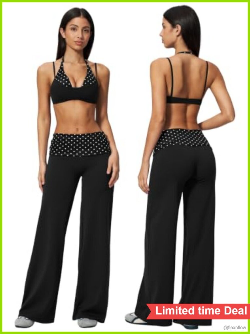 ABOCIW 2 Piece Workout Set Polka Dot Halter Sports Bra Wide Leg Leggings